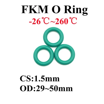 50шт Отлично О Пръстен от Фторкаучука FKM CS 1.5 mm OD 29 mm ~ 50 мм, Уплътнителни Подложки, покрити с изолация Масло устойчиви на Висока температура Зелен