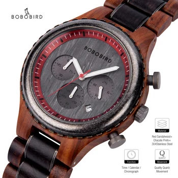 Дървени часовници BOBO BIRD за мъже, персонални часовници с хронограф, с гравиран и автоматична дата, антикварни и военни ръчен часовник
