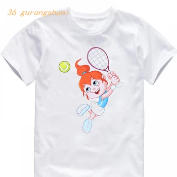 забавна детска тениска за момчета, кавайная детски дрехи за момичета, тениска за момичета, сладък cartoony тенисист, векторна детска тениска с изображение