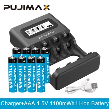 PUJIMAX 4шт aaa Литиево-йонна Батерия 1,5 3A 1100 МВтч + Смарт LCD Литиевое Зарядно С Батерии Помещение + Кабел