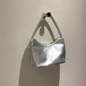 2023 Дамски ярката сребриста чанта на рамото, однотонная модерна чанта, градинска светкавица, водоустойчива чанта с голям капацитет, подарък за приятели