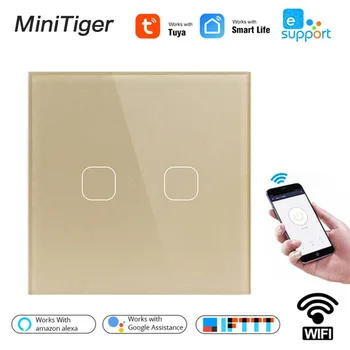 Minitiger на Sasha/Smart Life/ewelink WIFI 2 Банда 1 Метод за Превключване Кристален Панел Сензорен Стенен Ключ за Автоматизация на Умен Дом Безжичен