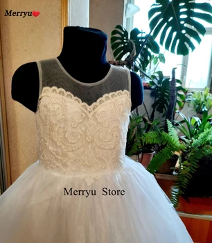 Уважаеми тюлевое рокля с цветя модел за момичета дантелени апликации без ръкави за сватба, рожден ден, рокли за първи св. причастие