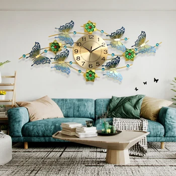 Творчески безшумни кварцов висящи часове в европейски стил с пеперуда, висулка часовници за всекидневна, колоритни стенни декорации за дома