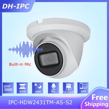 Dahua 4-Мегапикселова IP камера Starlight IPC-HDW2431TM-AS-S2 POE С Вграден микрофон, Слот за SD-карта, приложение за мрежова камера за видеонаблюдение IR 30M IVS WDR