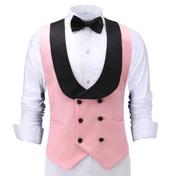 Ежедневни мъжки розова жилетка за сервитьор, оборудвана двубортный блейзър за бала, костюми цвят шампанско, жилетка за сватбата и младоженците шаферов
