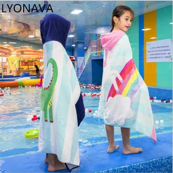 Детско кърпи за баня, плажен детски памук дъждобран с качулка, бебешка хавлиена кърпа с изображение на еднорога, акули, динозавър, мультяшное кърпа за момчета и момичета