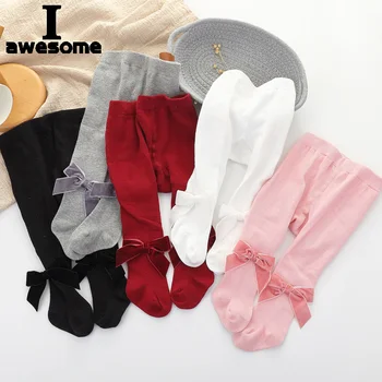 Чорапогащник за новородени момичета с голям задник, обикновена гамаши, с лък, с кадифени чорапи с дължина четири сезона, 5 цвята, 0-3 г.