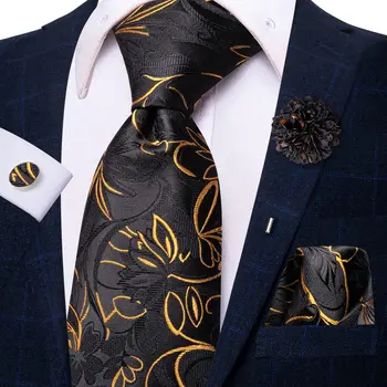 2023 Нов Цветен Черен Златна Коприна Бизнес Вратовръзка Hi-Tie Дизайнерски Мъжки Вратовръзка Луксозен 8,5 см носна Кърпа, Брошка-Родословни обици, Сватбен Вратовръзка За Мъжете