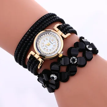 Модерен кожена гривна с бели звънчета и диаманти, дамски ръчен часовник в стил топ за елегантни жени, модни нежни часовници
