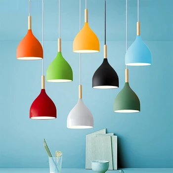Промишлен окачен лампа, модерен окачен лампа, окачена лампа от скандинавския дърво, ресторант, столова, кухня, хол, украса E27