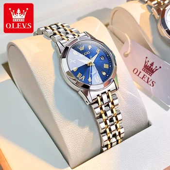 OLEVS, висок клас марка дамски часовници, елегантно огледало във формата на диамант, водоустойчив, светещи, оригинален кварцов мъжки часовник, на новост