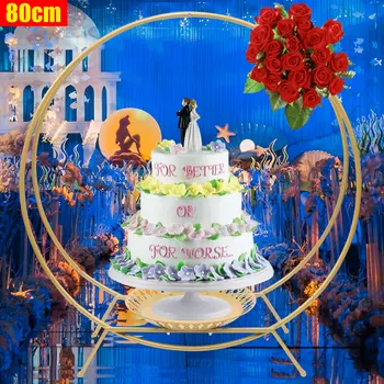 Златна/сребърна сватбена арка с двоен кръг, поставка за торта, балони, държач за цветя, сребрист фон
