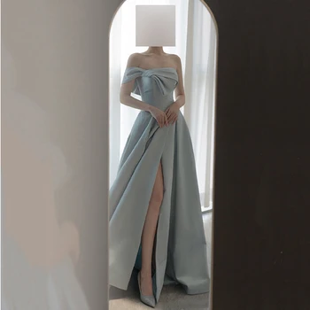 GUXQD Дамски официални рокли с цепка отстрани, рокли за абитуриентски бал в сгъвката, празнична рокля, евтино