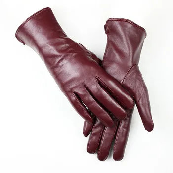 Дамски ръкавици от овча кожа, модерен цвят кожа, семпъл стил, вълнена подплата, пролетно-есенни топли ръкавици за пръстите